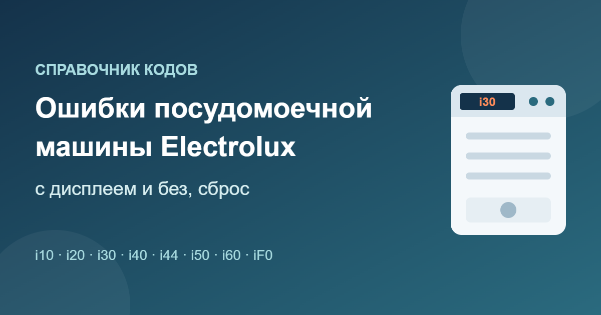 Ошибки посудомоечной машины Electrolux: i10, i20, i30 и другие коды